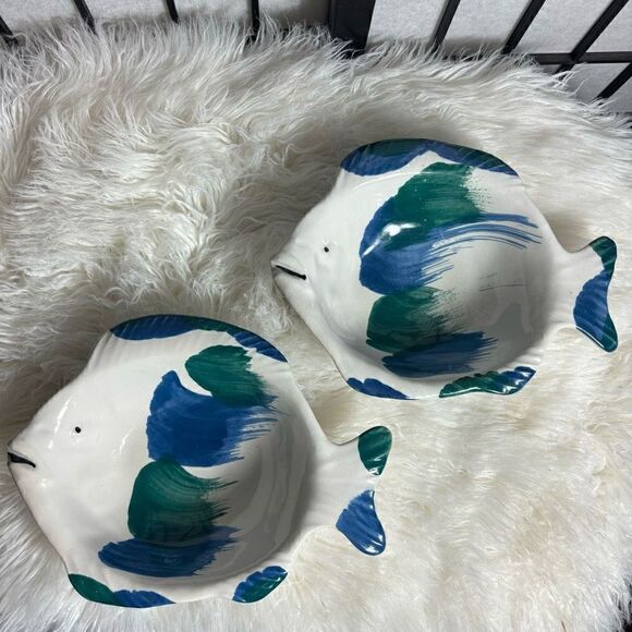 Vintage Handmade Studio Art Pottery Tropical Fish/Sunfish Bowls - Picture 1 of 6